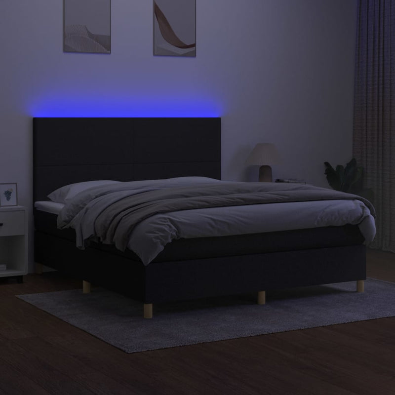 vidaXL fekete szövet rugós és LED-es ágy matraccal 160x200 cm