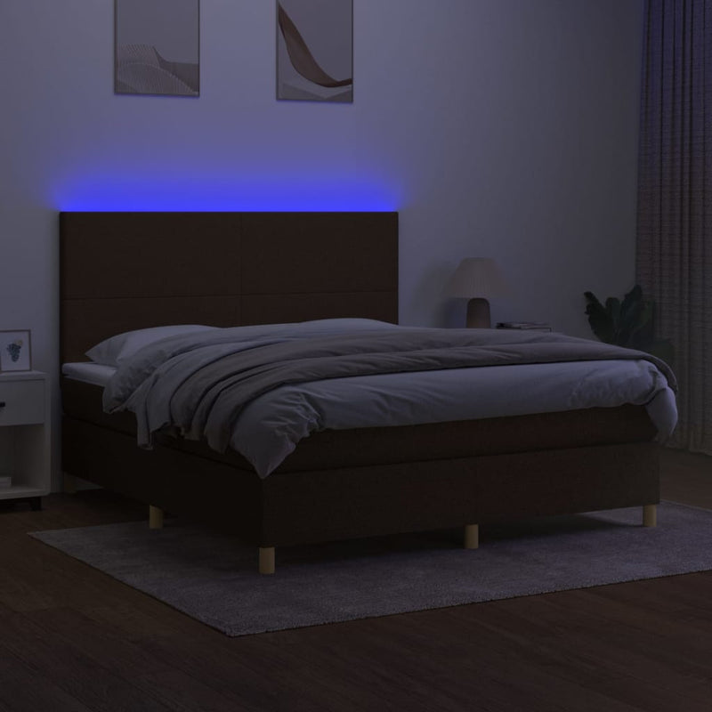 vidaXL barna szövet rugós és LED-es ágy matraccal 160x200 cm