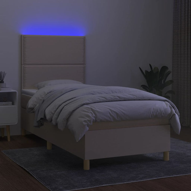 vidaXL krémszínű szövet rugós és LED-es ágy matraccal 80 x 200 cm
