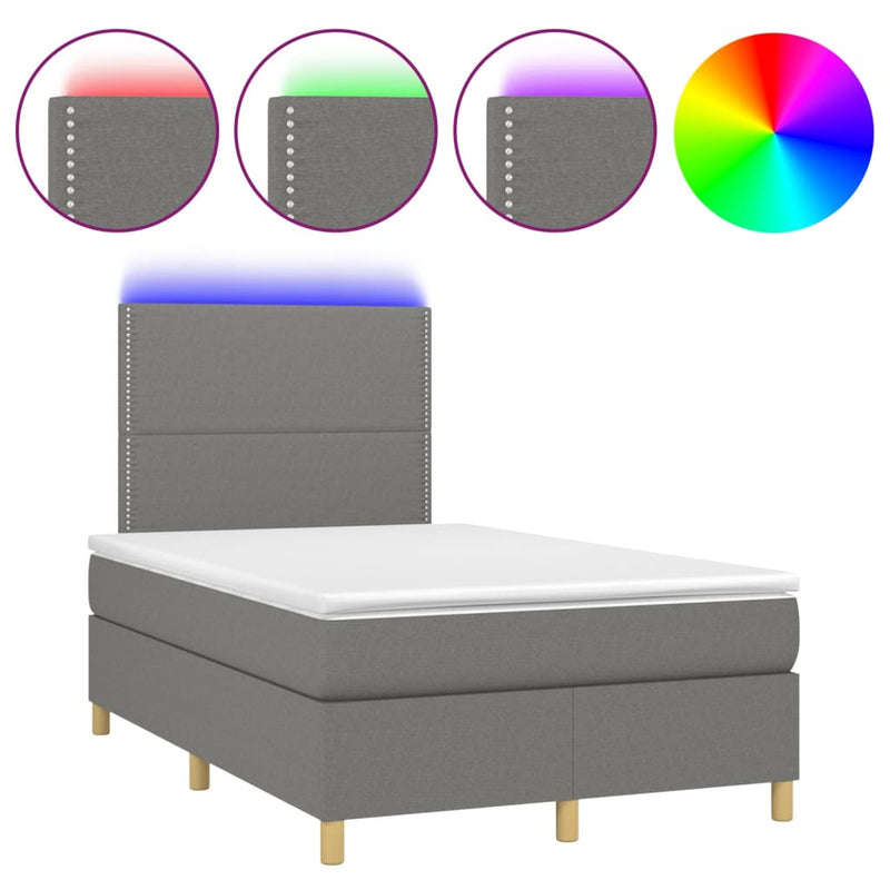 vidaXL sötétszürke szövet rugós és LED-es ágy matraccal 120 x 200 cm