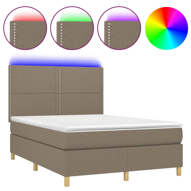 vidaXL tópszínű szövet rugós és LED-es ágy matraccal 140x200 cm