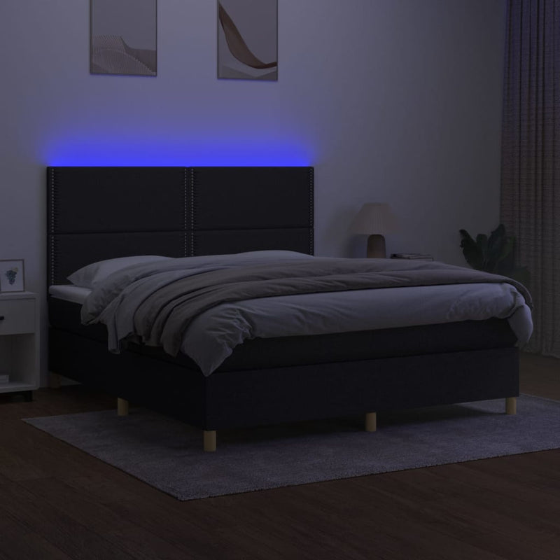 vidaXL fekete szövet rugós és LED-es ágy matraccal 160x200 cm