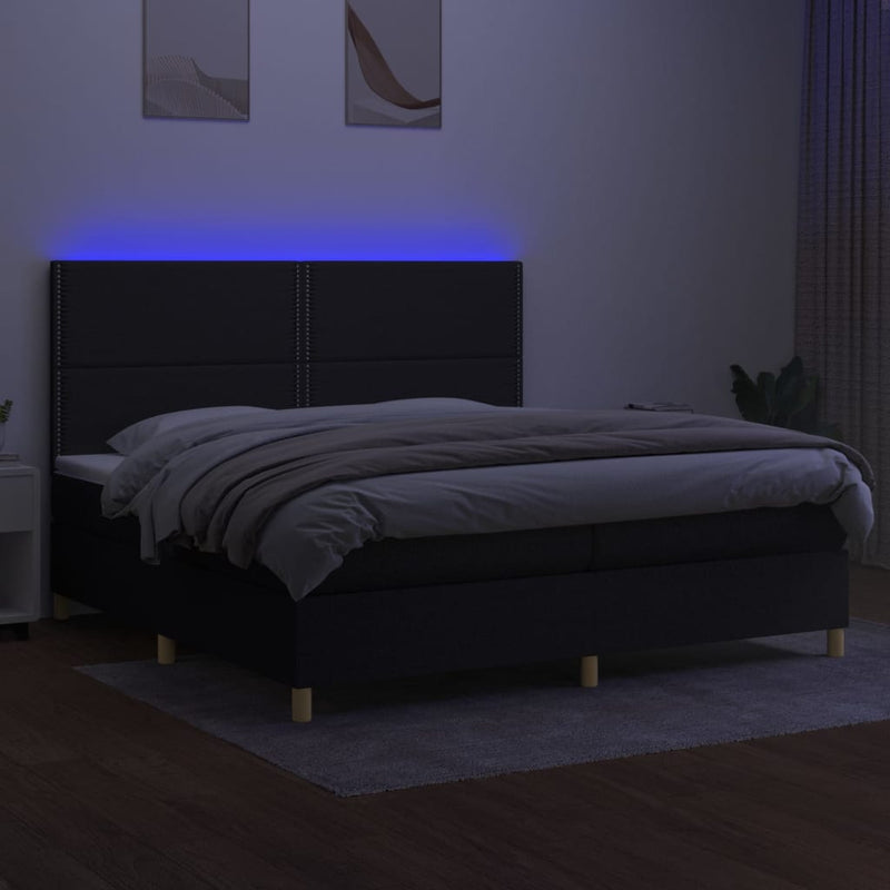 vidaXL fekete szövet rugós és LED-es ágy matraccal 200x200 cm
