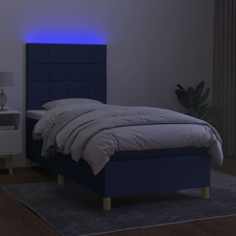 vidaXL kék szövet rugós és LED-es ágy matraccal 80 x 200 cm
