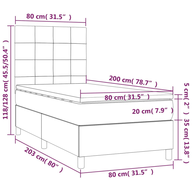 vidaXL kék szövet rugós és LED-es ágy matraccal 80 x 200 cm