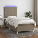 vidaXL tópszínű szövet rugós és LED-es ágy matraccal 90x190 cm