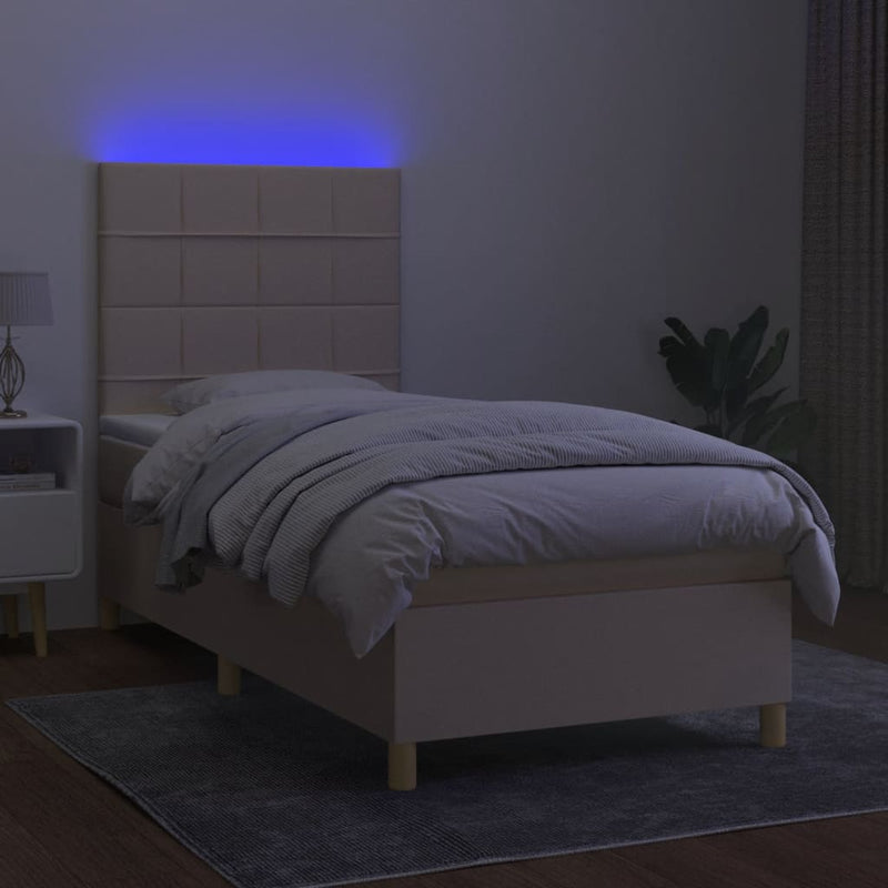 vidaXL krémszínű szövet rugós és LED-es ágy matraccal 90x190 cm