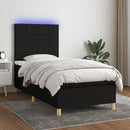 vidaXL fekete szövet rugós és LED-es ágy matraccal 100x200 cm