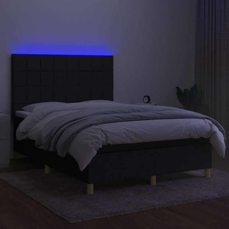 vidaXL fekete szövet rugós és LED-es ágy matraccal 140x190 cm