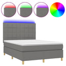 vidaXL sötétszürke szövet rugós és LED-es ágy matraccal 140x200 cm