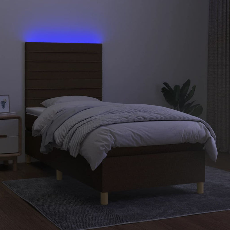 vidaXL barna szövet rugós és LED-es ágy matraccal 90x190 cm