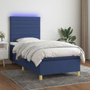vidaXL kék szövet rugós és LED-es ágy matraccal 90x190 cm