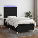 vidaXL fekete szövet rugós és LED-es ágy matraccal 90x200 cm