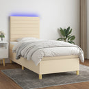 vidaXL krémszínű szövet rugós és LED-es ágy matraccal 90x200 cm
