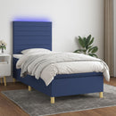 vidaXL kék szövet rugós és LED-es ágy matraccal 90x200 cm