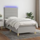 vidaXL világosszürke szövet rugós és LED-es ágy matraccal 100x200 cm