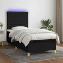 vidaXL fekete szövet rugós és LED-es ágy matraccal 100x200 cm