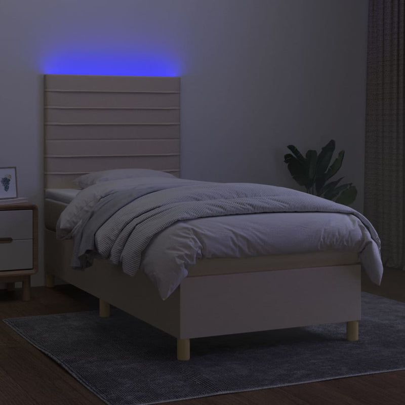 vidaXL krémszínű szövet rugós és LED-es ágy matraccal 100x200 cm