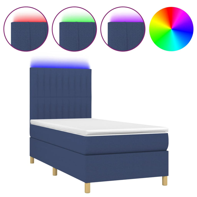vidaXL kék szövet rugós és LED-es ágy matraccal 80 x 200 cm