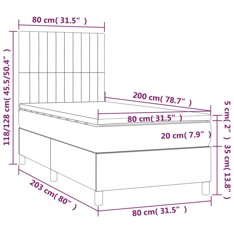 vidaXL kék szövet rugós és LED-es ágy matraccal 80 x 200 cm
