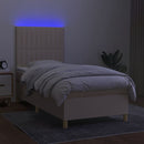 vidaXL krémszínű szövet rugós és LED-es ágy matraccal 100x200 cm