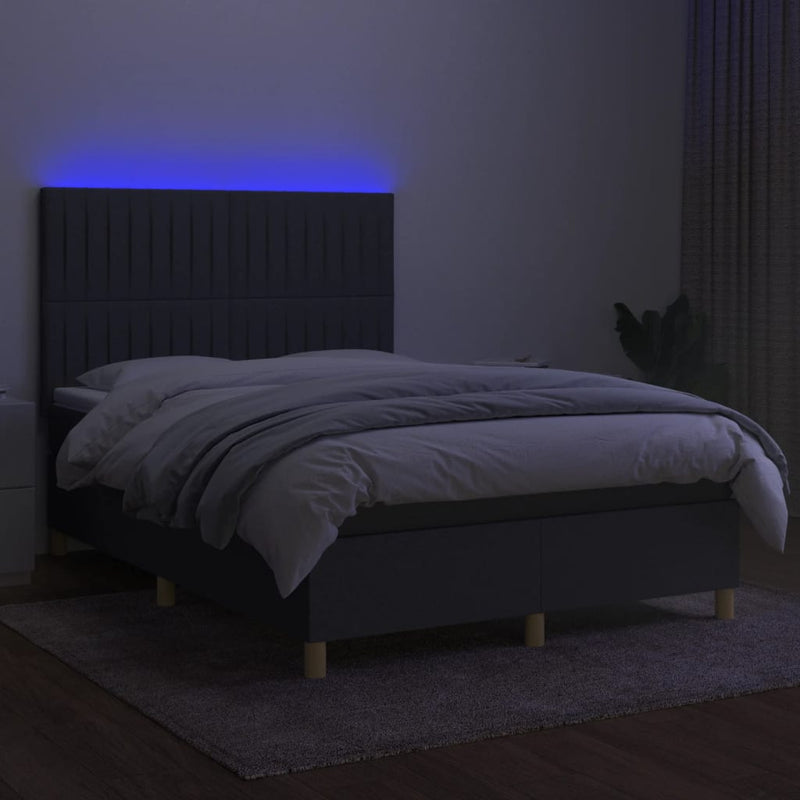 vidaXL sötétszürke szövet rugós és LED-es ágy matraccal 140x190 cm