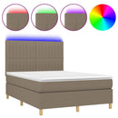 vidaXL tópszínű szövet rugós és LED-es ágy matraccal 140x190cm
