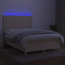 vidaXL krémszínű szövet rugós és LED-es ágy matraccal 140x190cm