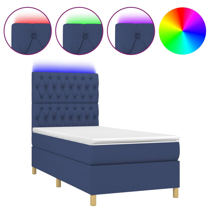 vidaXL kék szövet rugós és LED-es ágy matraccal 80 x 200 cm