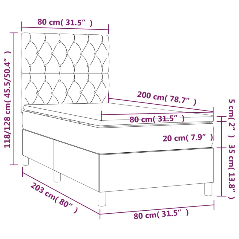vidaXL kék szövet rugós és LED-es ágy matraccal 80 x 200 cm