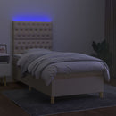 vidaXL krémszínű szövet rugós és LED-es ágy matraccal 100x200 cm
