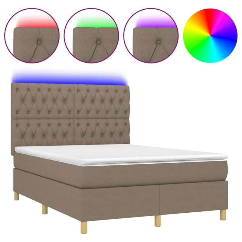 vidaXL tópszínű szövet rugós és LED-es ágy matraccal 140x200 cm
