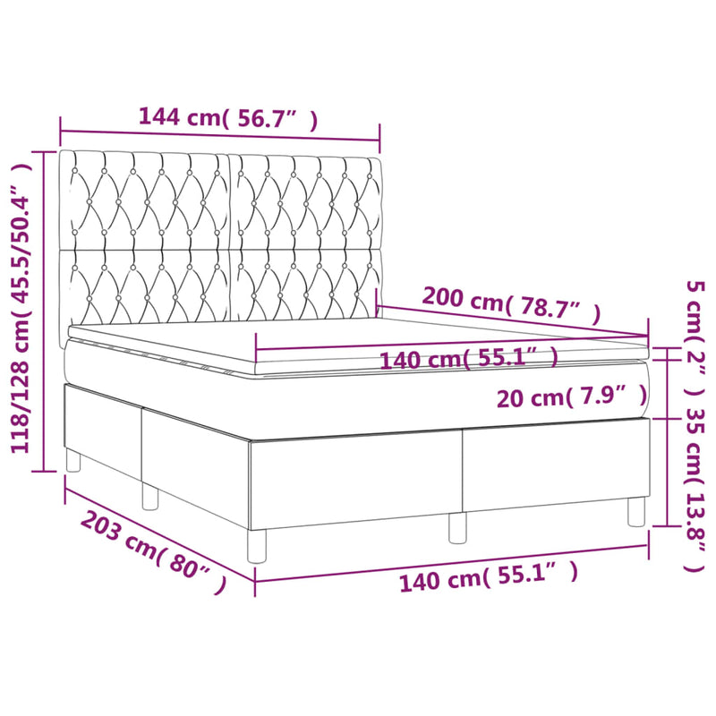 vidaXL tópszínű szövet rugós és LED-es ágy matraccal 140x200 cm