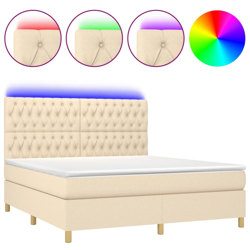 vidaXL krémszínű szövet rugós és LED-es ágy matraccal 160x200 cm