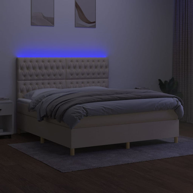 vidaXL krémszínű szövet rugós és LED-es ágy matraccal 160x200 cm