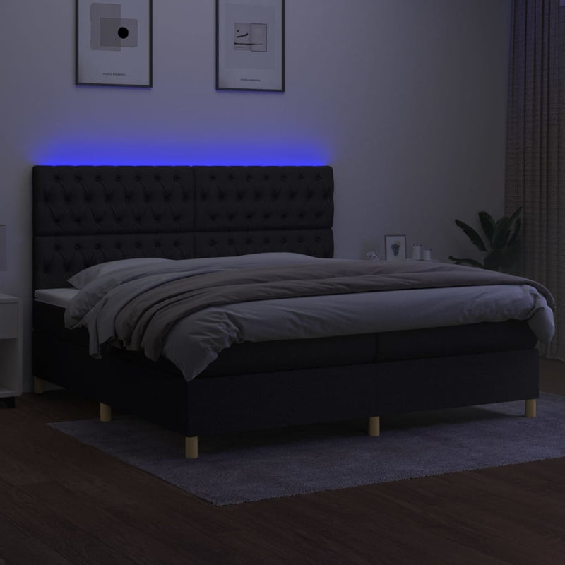 vidaXL fekete szövet rugós és LED-es ágy matraccal 200x200 cm