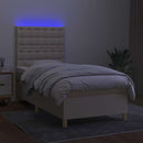 vidaXL krémszínű szövet rugós és LED-es ágy matraccal 80 x 200 cm