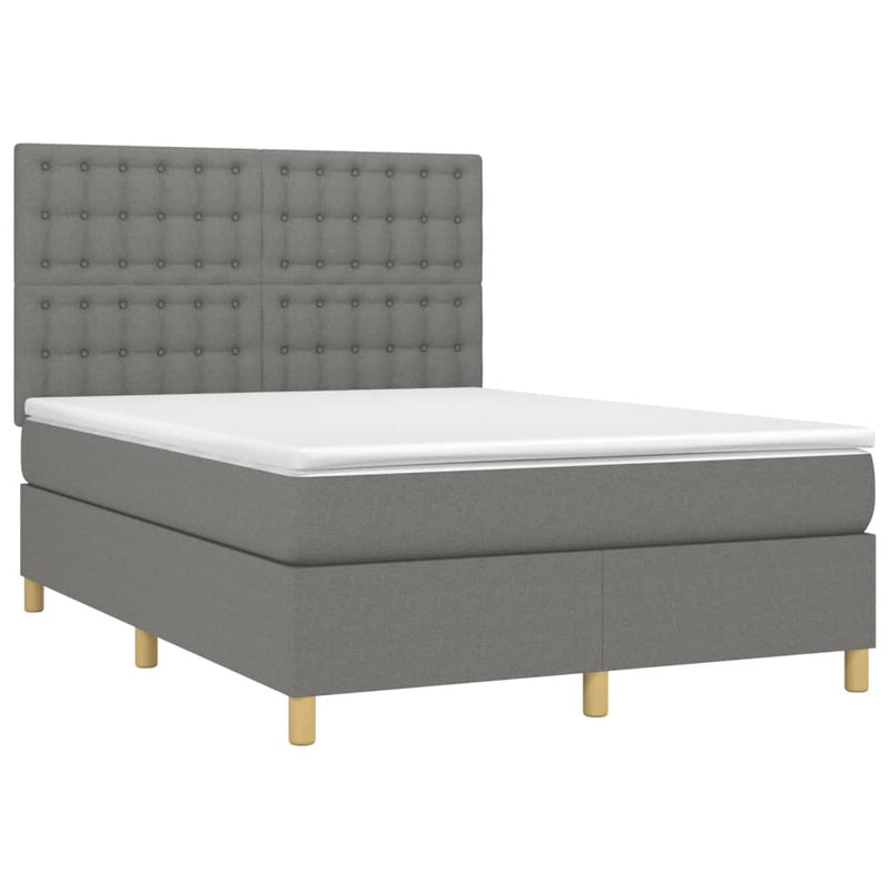 vidaXL sötétszürke szövet rugós és LED-es ágy matraccal 140x190 cm