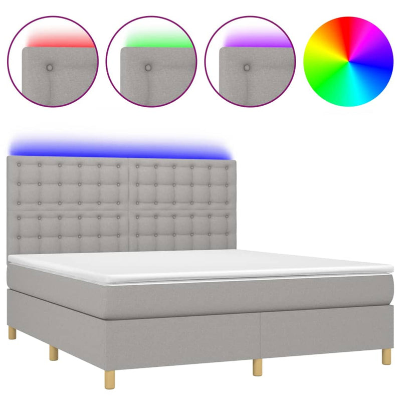vidaXL világosszürke szövet rugós és LED-es ágy matraccal 160x200 cm