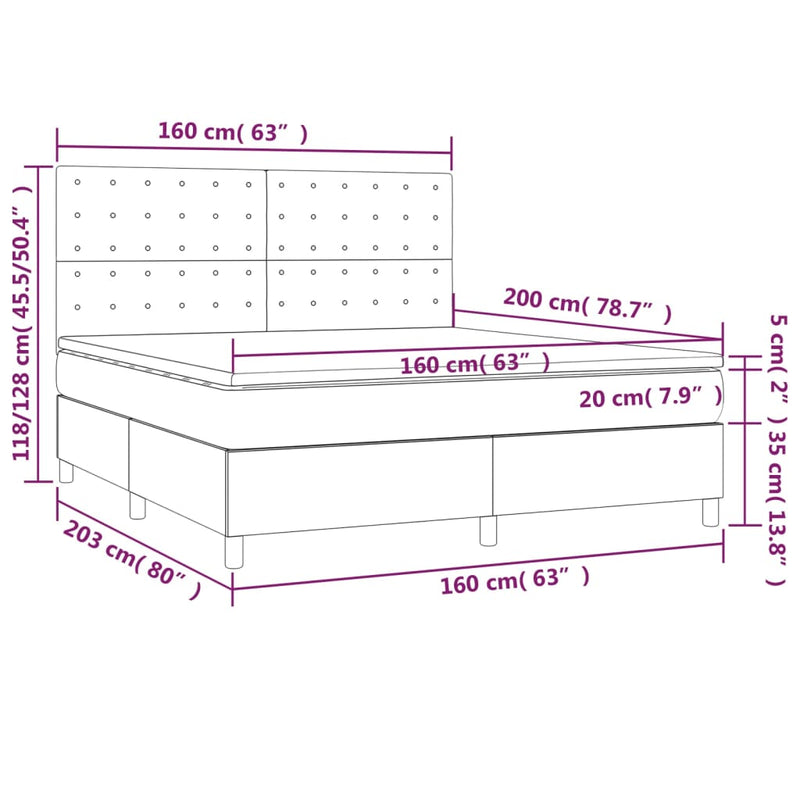 vidaXL világosszürke szövet rugós és LED-es ágy matraccal 160x200 cm