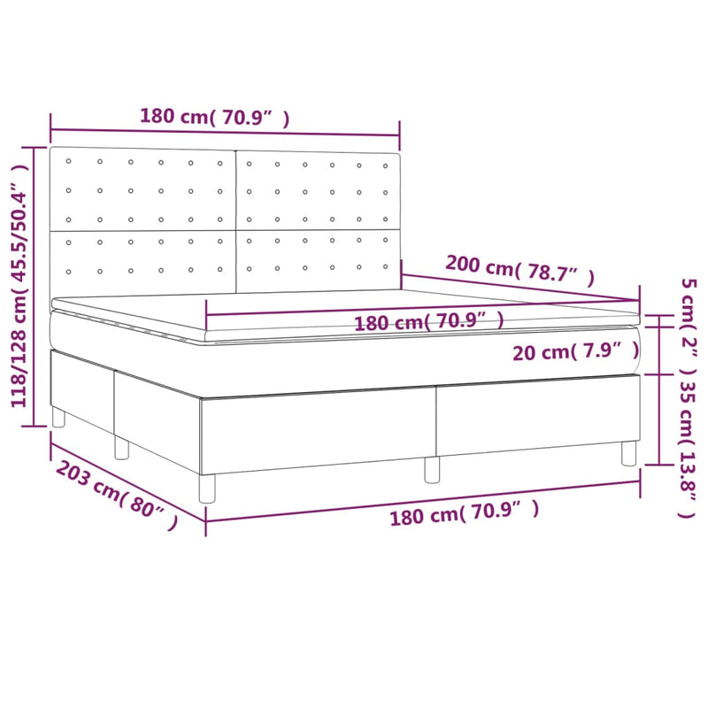 vidaXL barna szövet rugós és LED-es ágy matraccal 180 x 200 cm