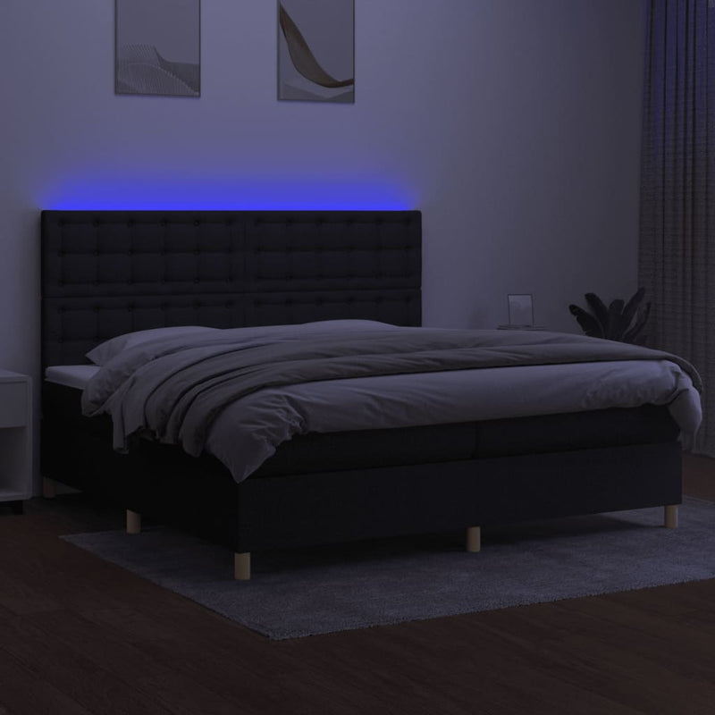 vidaXL fekete szövet rugós és LED-es ágy matraccal 200x200 cm