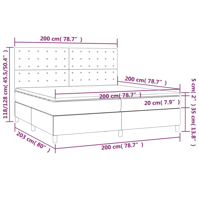 vidaXL fekete szövet rugós és LED-es ágy matraccal 200x200 cm
