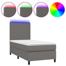 vidaXL szürke műbőr rugós ágy matraccal és LED-del 90x200 cm