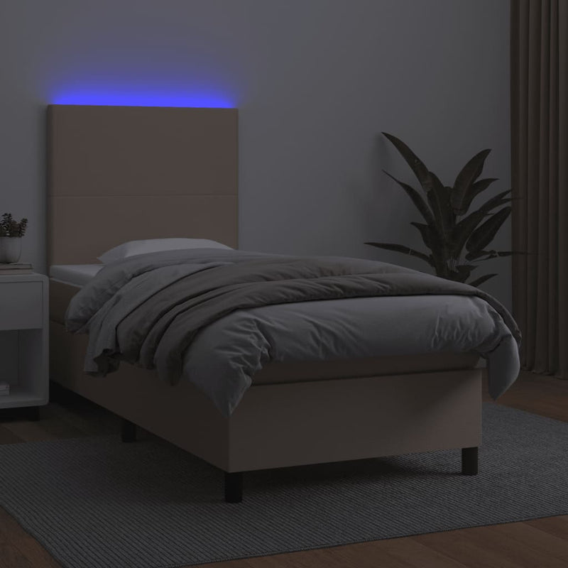 vidaXL cappuccino színű műbőr rugós ágy matraccal és LED-del 90x200 cm