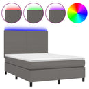 vidaXL szürke műbőr rugós ágy matraccal és LED-del 140x190 cm