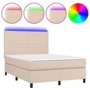 vidaXL cappuccino színű műbőr rugós ágy matraccal és LED-del 140x190cm