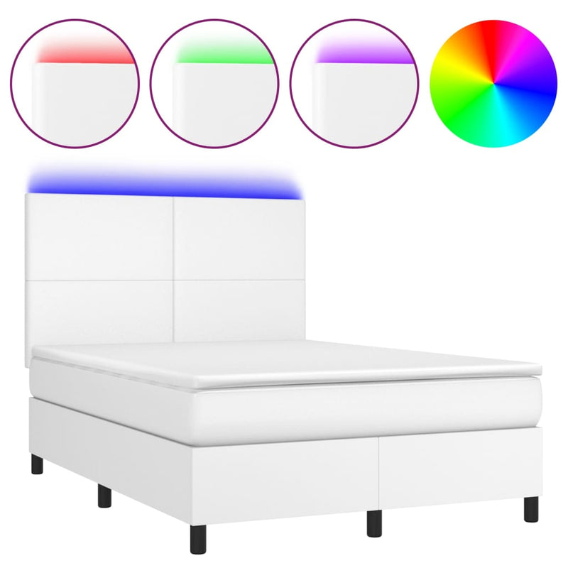 vidaXL fehér műbőr rugós ágy matraccal és LED-del 140x200 cm