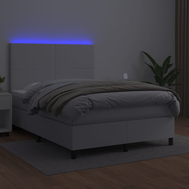 vidaXL fehér műbőr rugós ágy matraccal és LED-del 140x200 cm