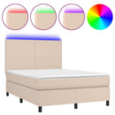 vidaXL cappuccino színű műbőr rugós ágy matraccal és LED-del 140x200cm